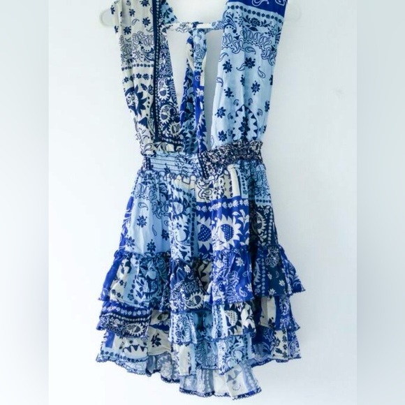 Agua Bendita Moana Atma convertible mini dress blue white ruffled floral $330 - Picture 10 of 12